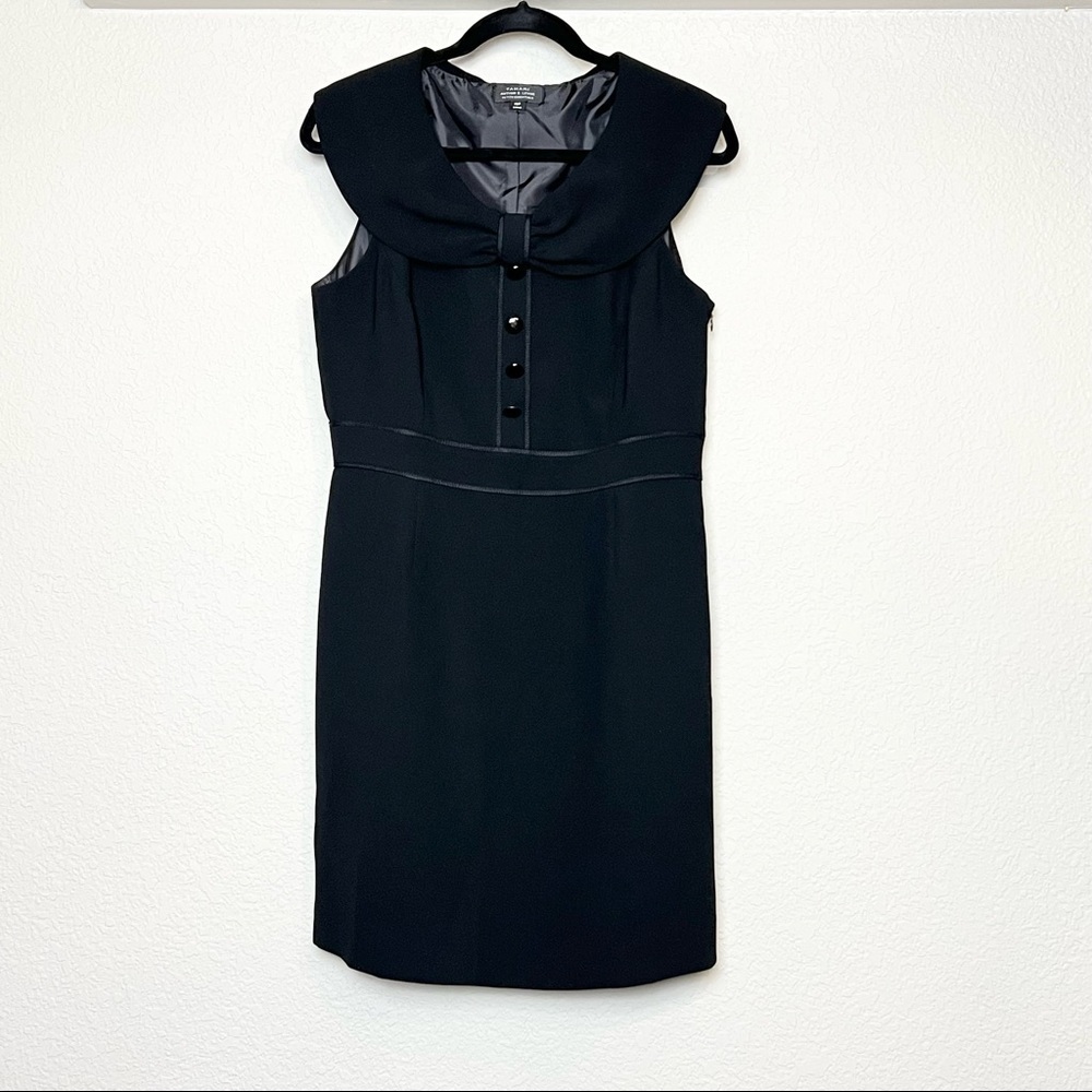 TAHARI Tuxedo Style Audrey Hepburn Sabrina Neckline Sleeveless Black Dress‎ 10P